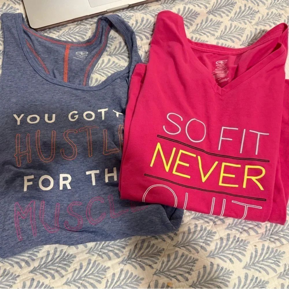 Set of Athletic Works tee, so fit never quit and hustle for the muscle